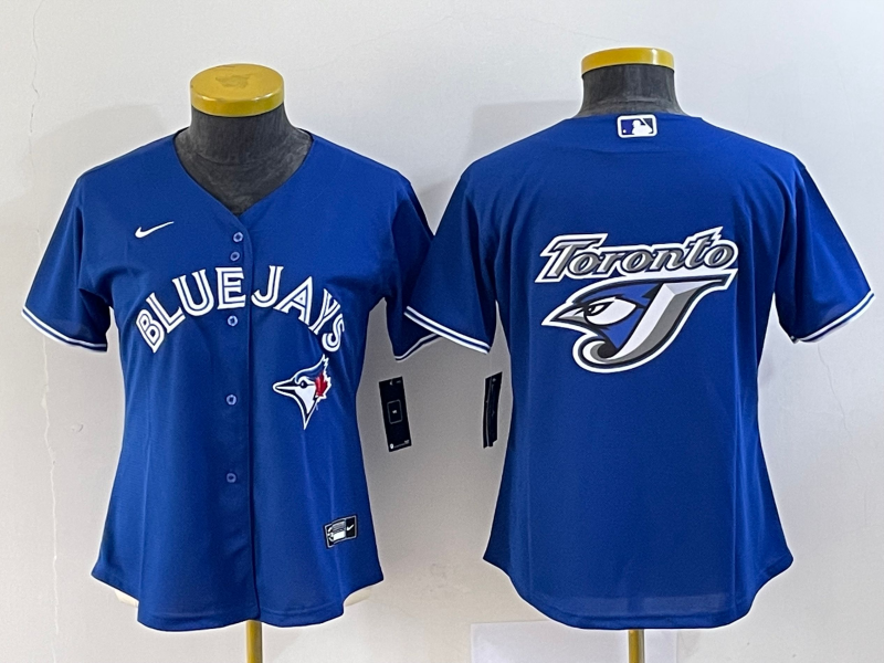 Women's Toronto Blue Jays Blue Team Big Logo Stitched Baseball Jersey(Run Small) Women's Toronto Blue Jays Blue Team Big Logo Stitched Baseball Jersey(Run Small)